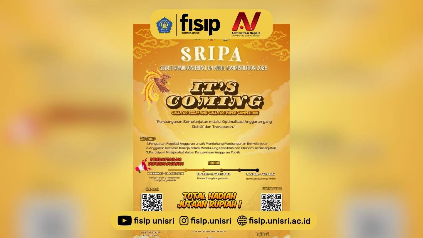 Call for Paper SRIPA 2026 Sebagai Ajang Mahasiswa dan Dosen Tunjukkan Gagasan untuk Kemajuan Administrasi Publik Indonesia